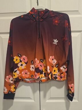 adidas Floral Gradient Half-Zip Pullover - Purple, Orange, Pink, Yellow
